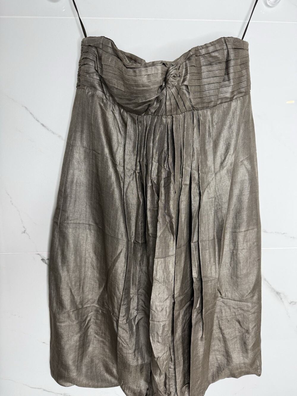 Stella McCartney Italy 100% Silk Taupe Crinkle Dress 36 XS Minimalist $795